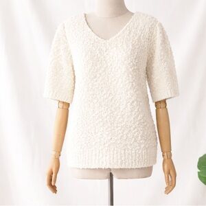 Vintage 80's Evian Knobby Sweater V-Neck Women Short Sleeved Sweater